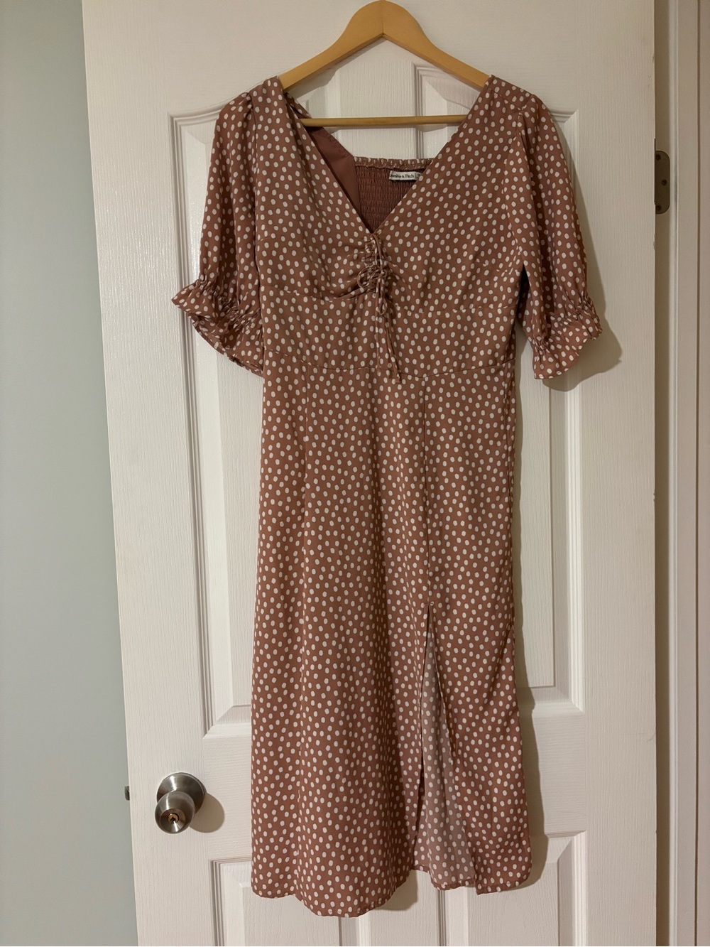 Abercrombie & Fitch Mauve Polka Dot Tie-Front Midi Dress